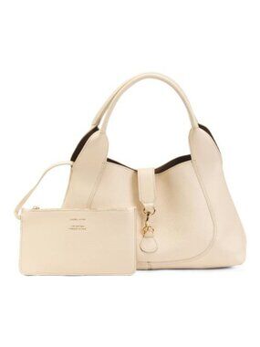 MARINA GALANTI Made In Italy Leather Shoulder Bag With Flap And Hook Lock Closur